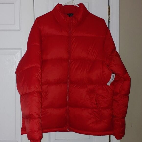 Old Navy red puffer coat super soft Sz L NWT - Picture 1 of 7